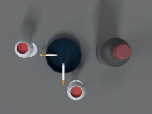low poly cartoon wine and cigarettes scene 3D Model