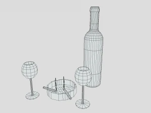 low poly cartoon wine and cigarettes scene 3D Model