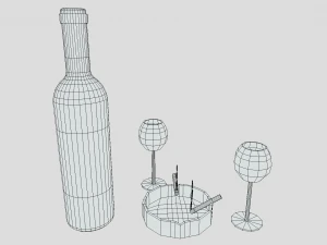 low poly cartoon wine and cigarettes scene 3D Model