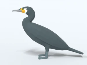 low poly cartoon great cormorant 3D Model