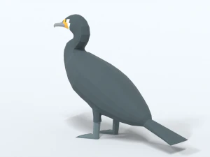 low poly cartoon great cormorant 3D Model