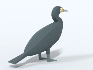 low poly cartoon great cormorant 3D Model