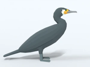 low poly cartoon great cormorant 3D Model