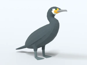 low poly cartoon great cormorant 3D Model