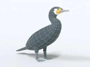 low poly cartoon great cormorant 3D Model
