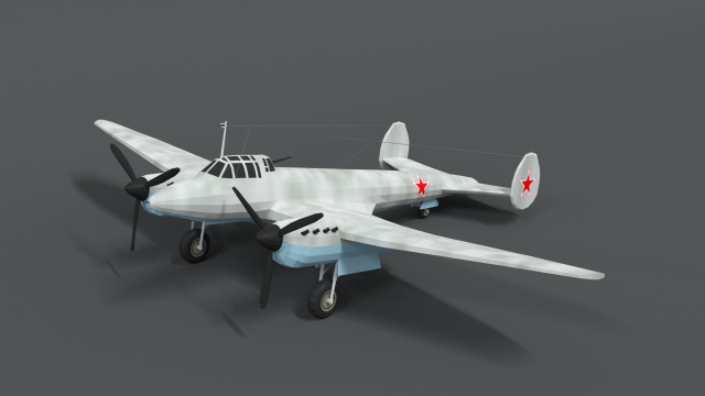 low poly cartoon petlyakov pe-2 wwii airplane 3Dモデル .c4d .max .obj .3ds .fbx .stl .blend 