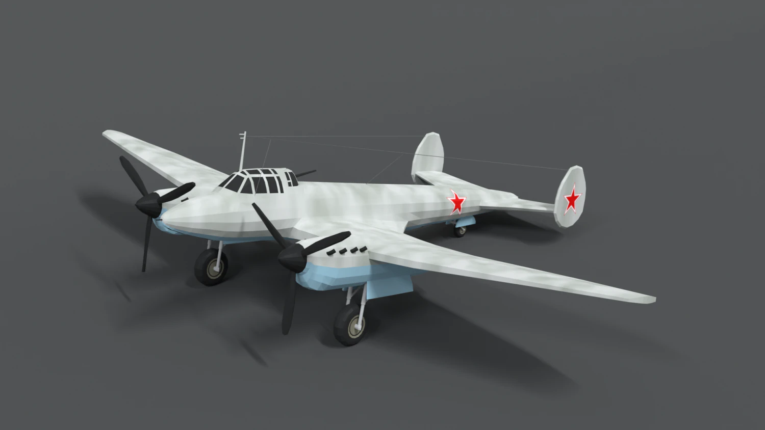 low poly cartoon petlyakov pe-2 wwii airplane 3D Model .c4d .max .obj .3ds .fbx .stl .blend 