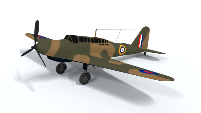 low poly cartoon fairey battle wwii airplane 3D-Modell .c4d .max .obj .3ds .fbx .stl .blend 