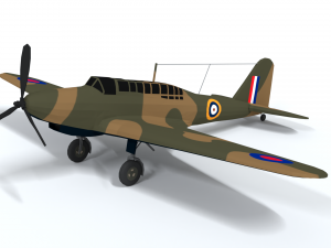 low poly cartoon fairey battle wwii airplane 3D Model