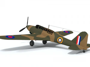 low poly cartoon fairey battle wwii airplane 3D Model
