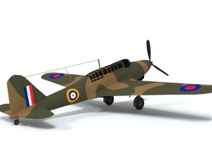 low poly cartoon fairey battle wwii airplane 3D Model