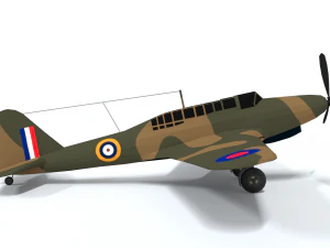 low poly cartoon fairey battle wwii airplane 3D Model