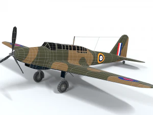 low poly cartoon fairey battle wwii airplane 3D Model