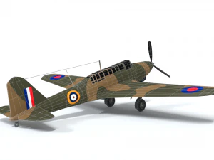 low poly cartoon fairey battle wwii airplane 3D Model