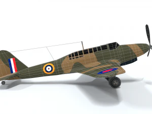 low poly cartoon fairey battle wwii airplane 3D Model