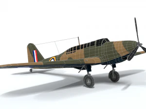 low poly cartoon fairey battle wwii airplane 3D Model