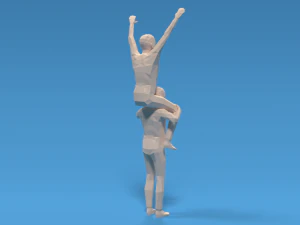 low poly kids riding on shoulders 3D Model