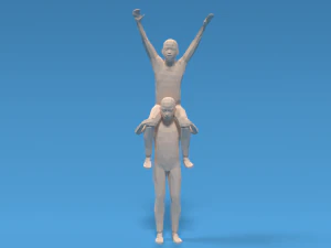low poly kids riding on shoulders 3D Model