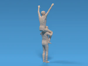 low poly kids riding on shoulders 3D Model