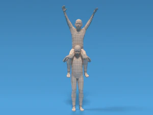 low poly kids riding on shoulders 3D Model