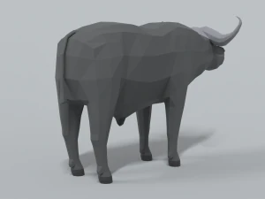 low poly cartoon african buffalo 3D Model