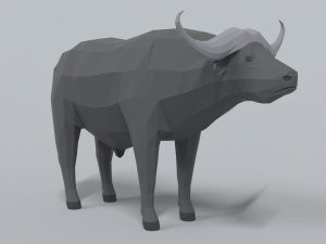 low poly cartoon african buffalo 3D Model