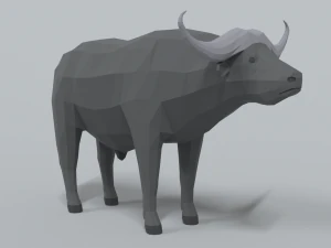 low poly cartoon african buffalo 3D Model