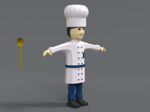 low poly cartoon chef 3D Model