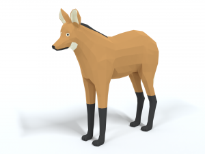 low poly cartoon maned wolf Model 3D