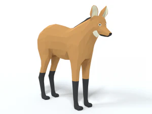 low poly cartoon maned wolf 3D Model