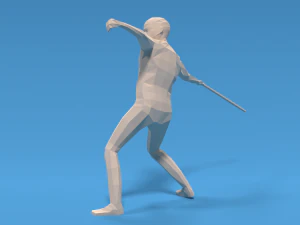 low poly kid javelin throw 3D Model