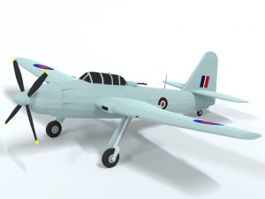 low poly cartoon fairey spearfish wwii airplane 3D Model