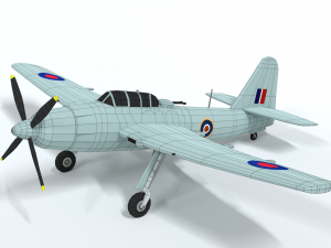 low poly cartoon fairey spearfish wwii airplane 3D Model