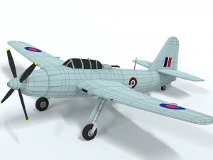 low poly cartoon fairey spearfish wwii airplane 3D Model