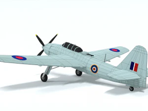 low poly cartoon fairey spearfish wwii airplane 3D Model
