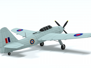 low poly cartoon fairey spearfish wwii airplane 3D Model