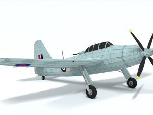 low poly cartoon fairey spearfish wwii airplane 3D Model