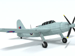 low poly cartoon fairey spearfish wwii airplane 3D Model