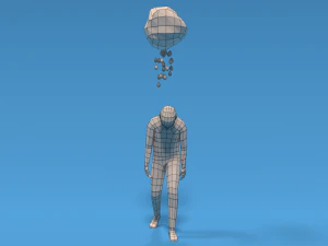 low poly sad kid walking 3D Model