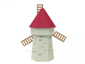 low poly cartoon windmill 3D Model