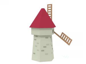 low poly cartoon windmill 3D Model