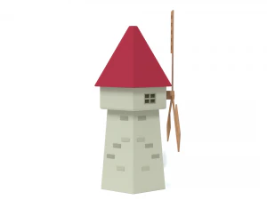 low poly cartoon windmill 3D Model