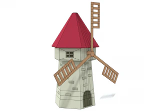 low poly cartoon windmill 3D Model