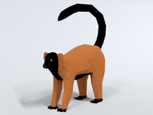low poly cartoon red ruffed lemur Modelo 3D