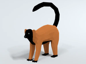 l&ecirc;mure de babados vermelho baixo poli dos desenhos animados Modelo 3D