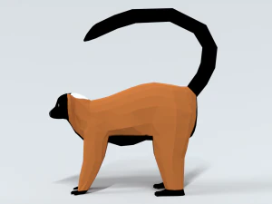 low poly cartoon red ruffed lemur 3D Model