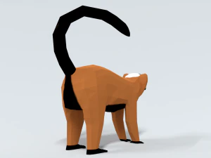 low poly cartoon red ruffed lemur 3D Model