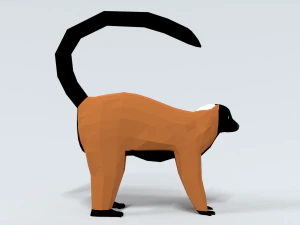 low poly cartoon red ruffed lemur 3D Model
