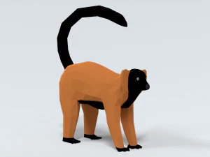 low poly cartoon red ruffed lemur 3D Model