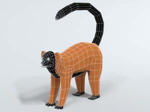 low poly cartoon red ruffed lemur 3D Model